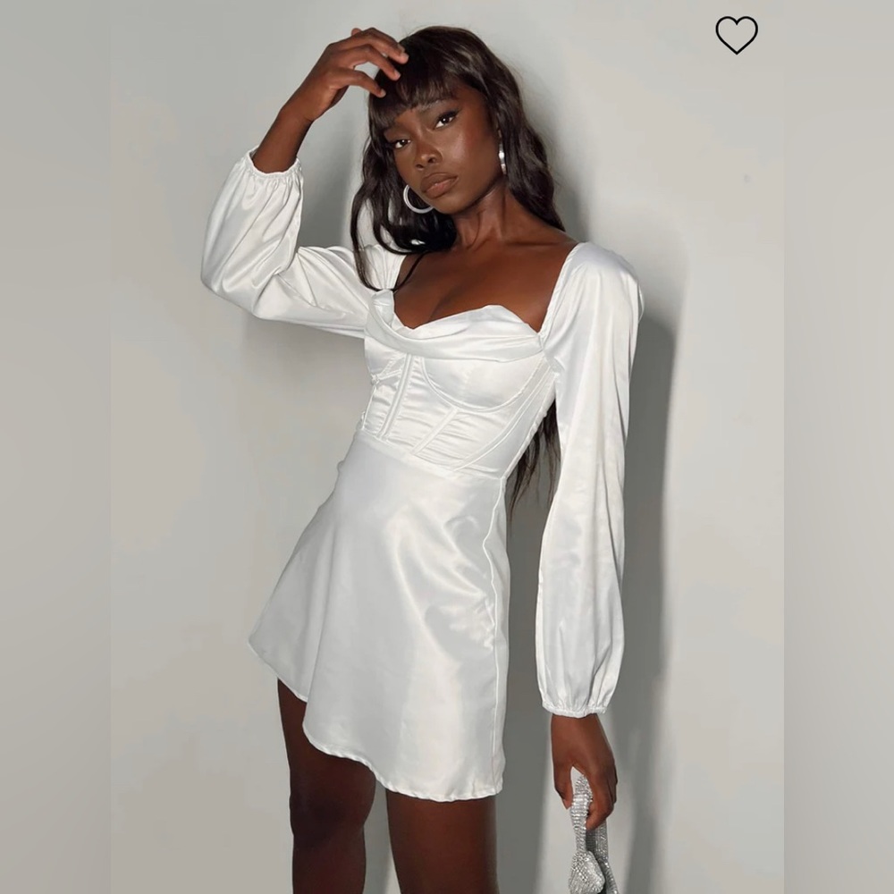 Princess Polly White Silky Long Sleeve Mini Dress